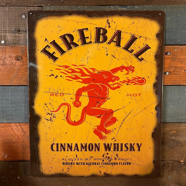 Fireball Cinnamon Whisky 15" x 12" Tin Metal Sign W/ Reinforced Hemmed Edges