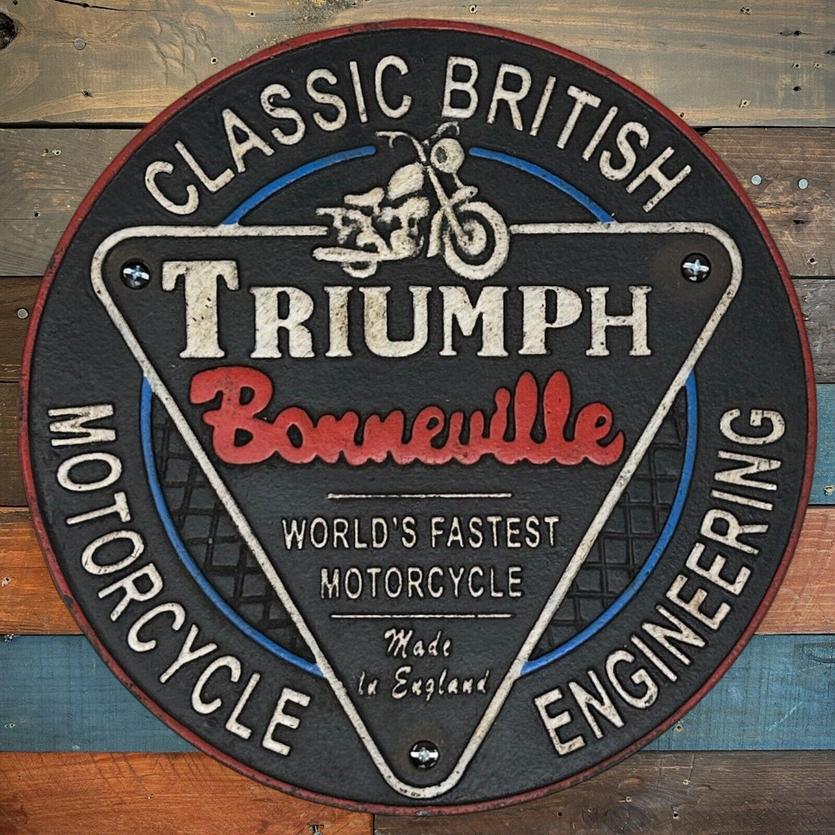 Triumph Bonneville Motorcycle Cast Iron Plaque Sign With Antique
