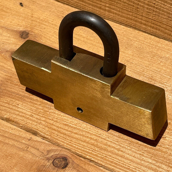 Chevrolet Large Brass Lock W/ Keys, Chevy Logo, Advertising, Antique Finish