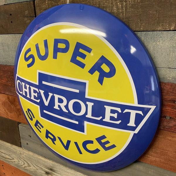 Chevrolet Super Service 15.5" Licensed Domed Metal Sign - Bar, Man Cave, Garage