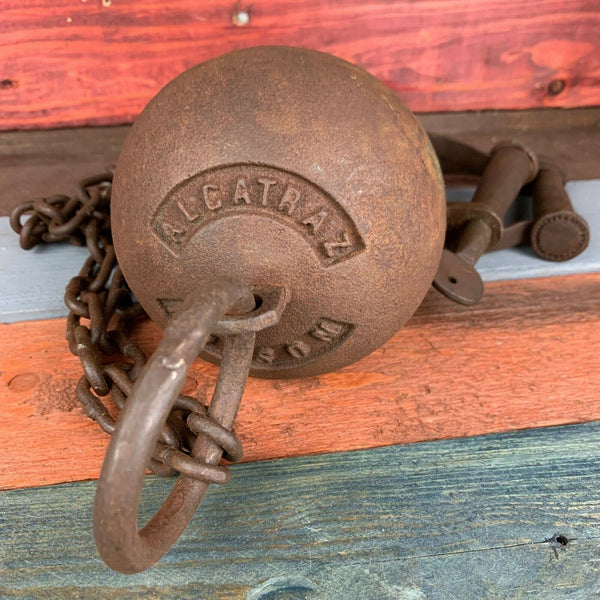 Alcatraz Prison Cast Iron Ball & Chain, Leg Irons Working Lock, Antique Finish