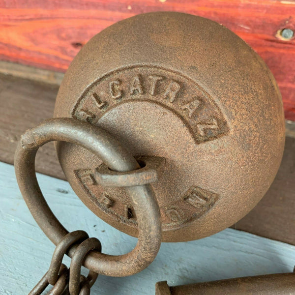 Alcatraz Prison Cast Iron Ball & Chain, Leg Irons Working Lock, Antique Finish