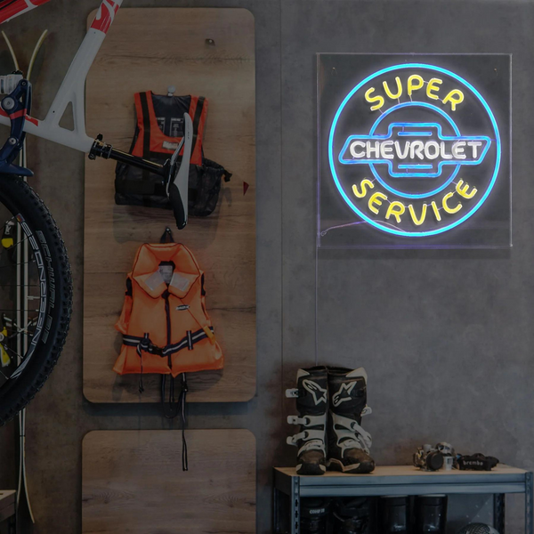 Chevrolet Acrylic LED Sign Neon Like Tubing Chevy Super Service Wall Decor