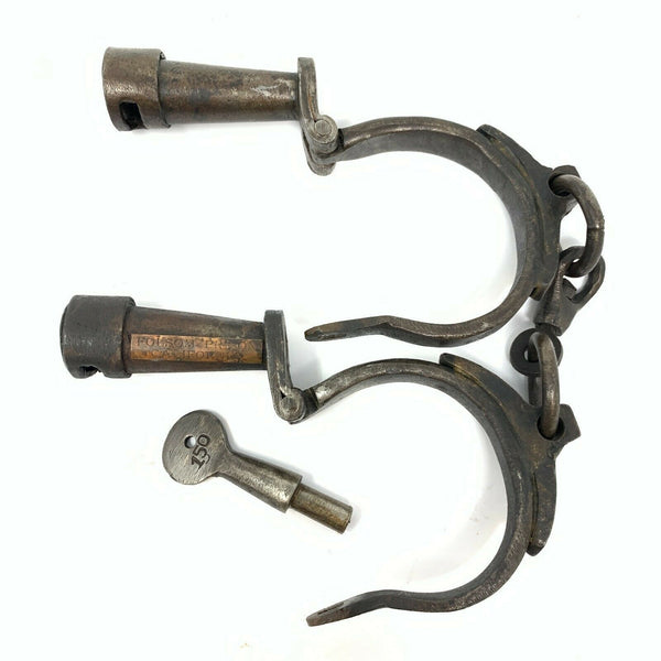 Folsom Prison California Handcuffs Cast Iron With Brass Tag & Antique Finish