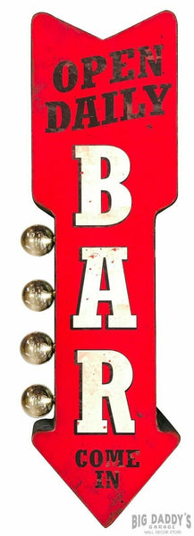 Open Daily Bar Metal Sign Double Sided Arrow W/ LED Lights Beer Man Cave Garage