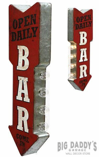 Open Daily Bar Metal Sign Double Sided Arrow W/ LED Lights Beer Man Cave Garage
