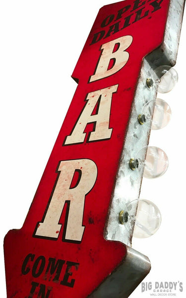 Open Daily Bar Metal Sign Double Sided Arrow W/ LED Lights Beer Man Cave Garage