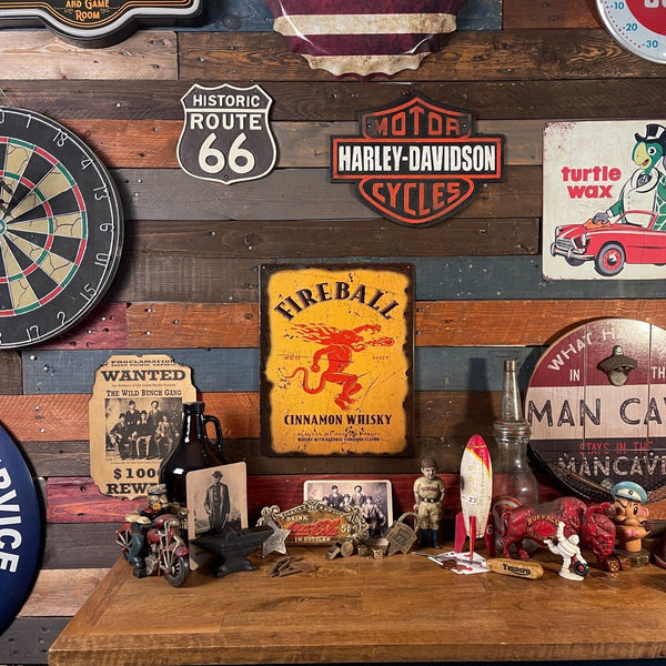 Fireball Cinnamon Whisky 15" x 12" Tin Metal Sign W/ Reinforced Hemmed Edges