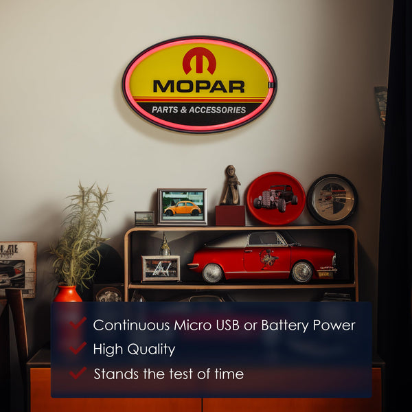 Mopar Parts & Accessories Oval LED Neon-Style Wall Sign – Red/Yellow – USB or Battery