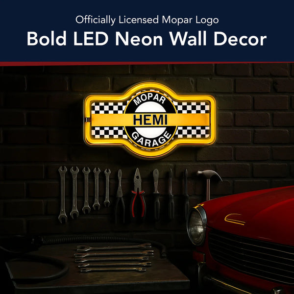 Mopar HEMI Garage LED Neon Light Wall Sign USB/Battery 17.25x9.5 Man Cave