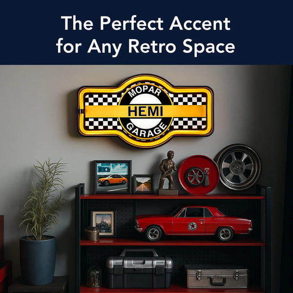 Mopar HEMI Garage LED Neon Light Wall Sign USB/Battery 17.25x9.5 Man Cave