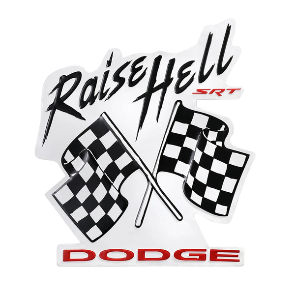 Dodge Embossed Metal Sign SRT Raise Hell Flags 17" Shaped and Embossed