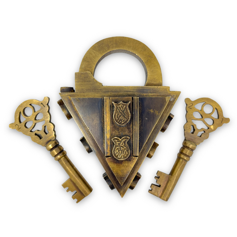 Medieval Dungeon Lock Heavy Solid Brass Triangle Padlock With Antique Finish