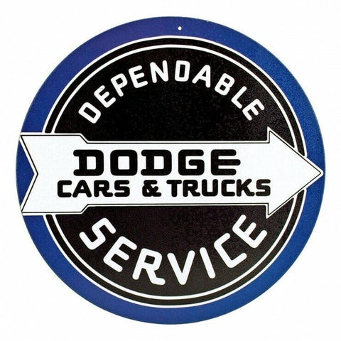 Dodge Cars & Trucks Dependable Service 12" Round Tin Sign Vintage Wall Decor