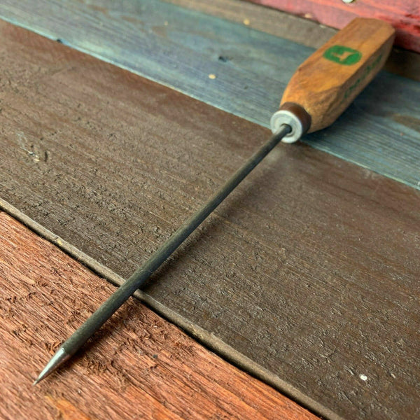 John Deere Advertising Ice Pick, Wood Handle, Antique Finish