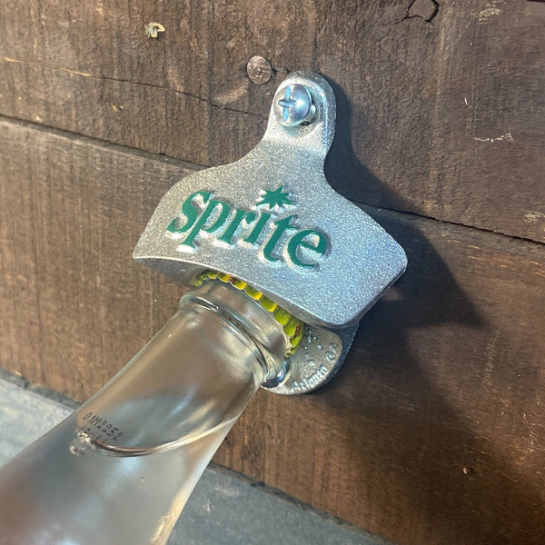 Sprite Bottle Opener Cast Iron Wall Mounted Vintage Chrome Finish