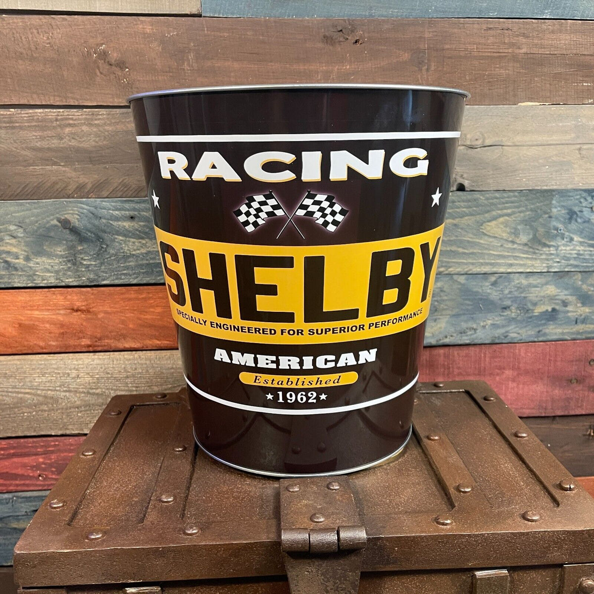 Shelby Ford Racing Tapered Metal Trash Bin Can Wastebasket Home Man Ca ...