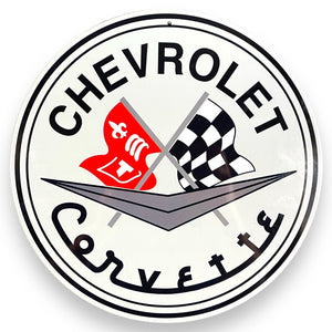 Chevrolet Corvette 12" Round Tin Sign Classic Wall Decor For Garage or Man Cave