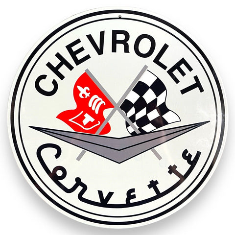 Chevrolet Corvette 12" Round Tin Sign Classic Wall Decor For Garage or Man Cave