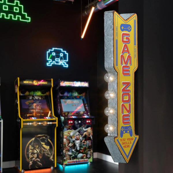 Game Zone Double Sided 25" LED Sign Retro Arcade & Vintage Arrow Shaped Design