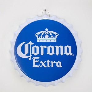 Corona Extra Beer Crown Logo Bottle Cap Shaped Metal Sign Game Room Man Cave Bar