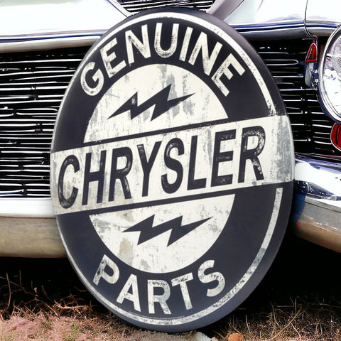 Chrysler Genuine Parts Large 24" Metal Button Sign W/ Vintage Distressed Design