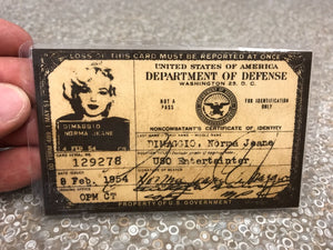 Marilyn Monroe 1954 USA USO Id Card License Drivers