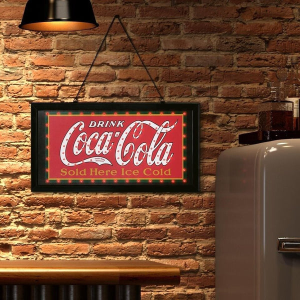 Coca-Cola Framed and Flashing Hanging LED Light Up Plug-In Marquee Sign