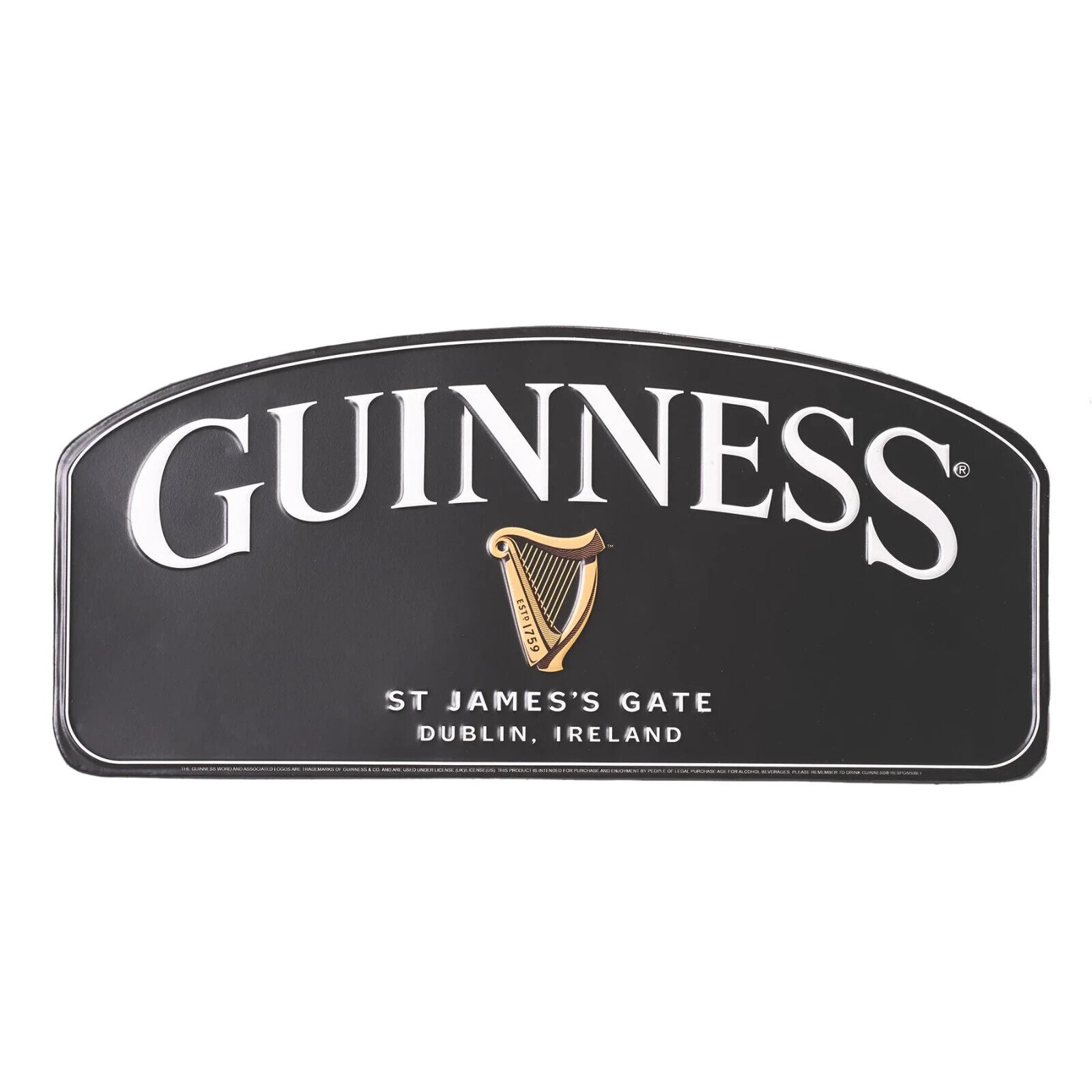 Guinness Embossed Metal Sign 8.25" X 18" Home Bar Wall Decor