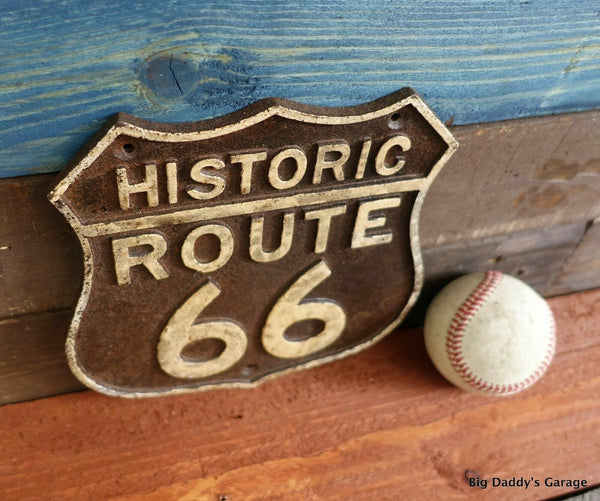 Historic Route 66 Cast Iron Plaque Sign Antique Rustic Vintage Embossed Finish 