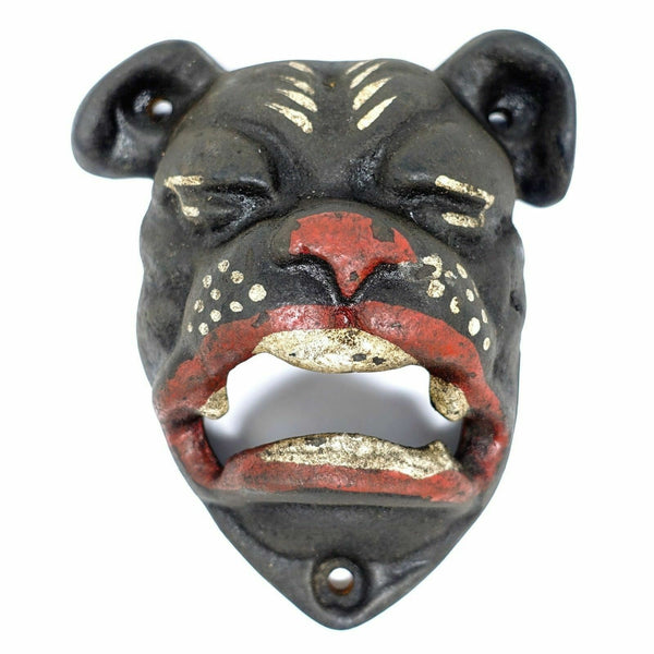 Bulldog Cast Iron Wall Mounted Bottle Opener Painted Antique Distressed Finish