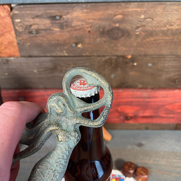 Mermaid Cast Iron Bottle Opener With Antique and Distressed Sea Green Finish