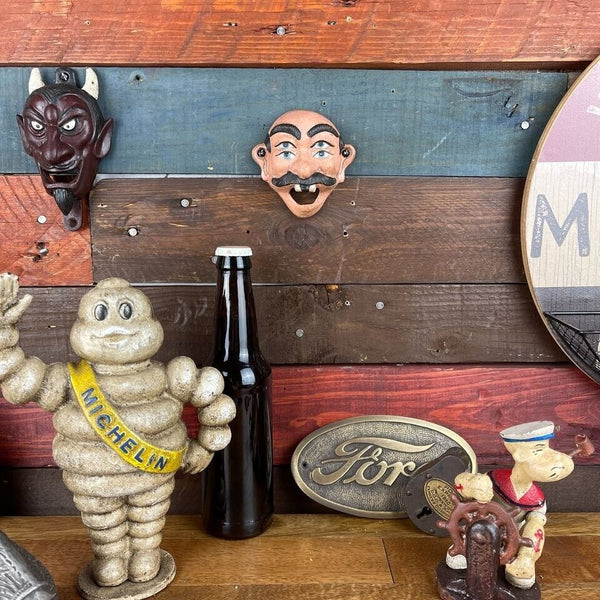 4-Eyed White Man Guy Vintage Wall Mounted Bottle Opener With Antique Finish