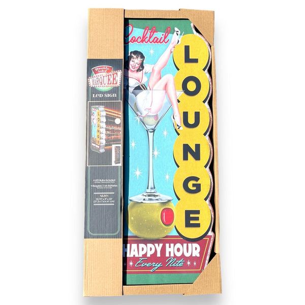 Cocktail Lounge Pin-Up LED Sign 24" Double Sided Vintage Retro Off The Wall