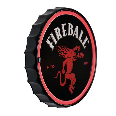 Fireball Red Hot Neon LED Light Rope Sign Bottle Cap Shaped Bar Man Cave Decor