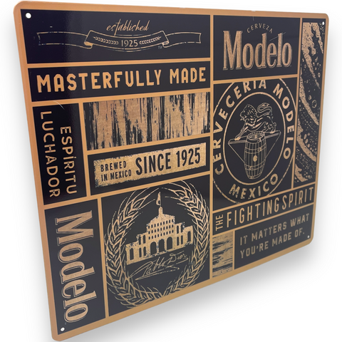 Modelo Gold Collage 15" x 12" Metal Beer Sign W/ Reinforced Hemmed Edges