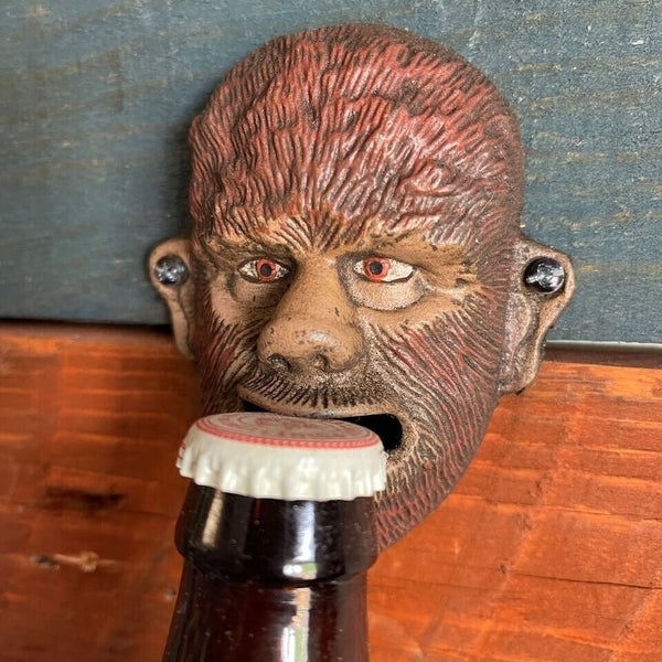 Wolfman Werewolf Cast Iron Wall Mounted Bottle Opener, Man Cave Bar Decor