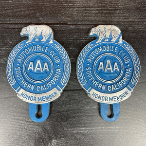 Automobile Club Bear License Plate FOB Topper AAA Antique Finish Set of 2