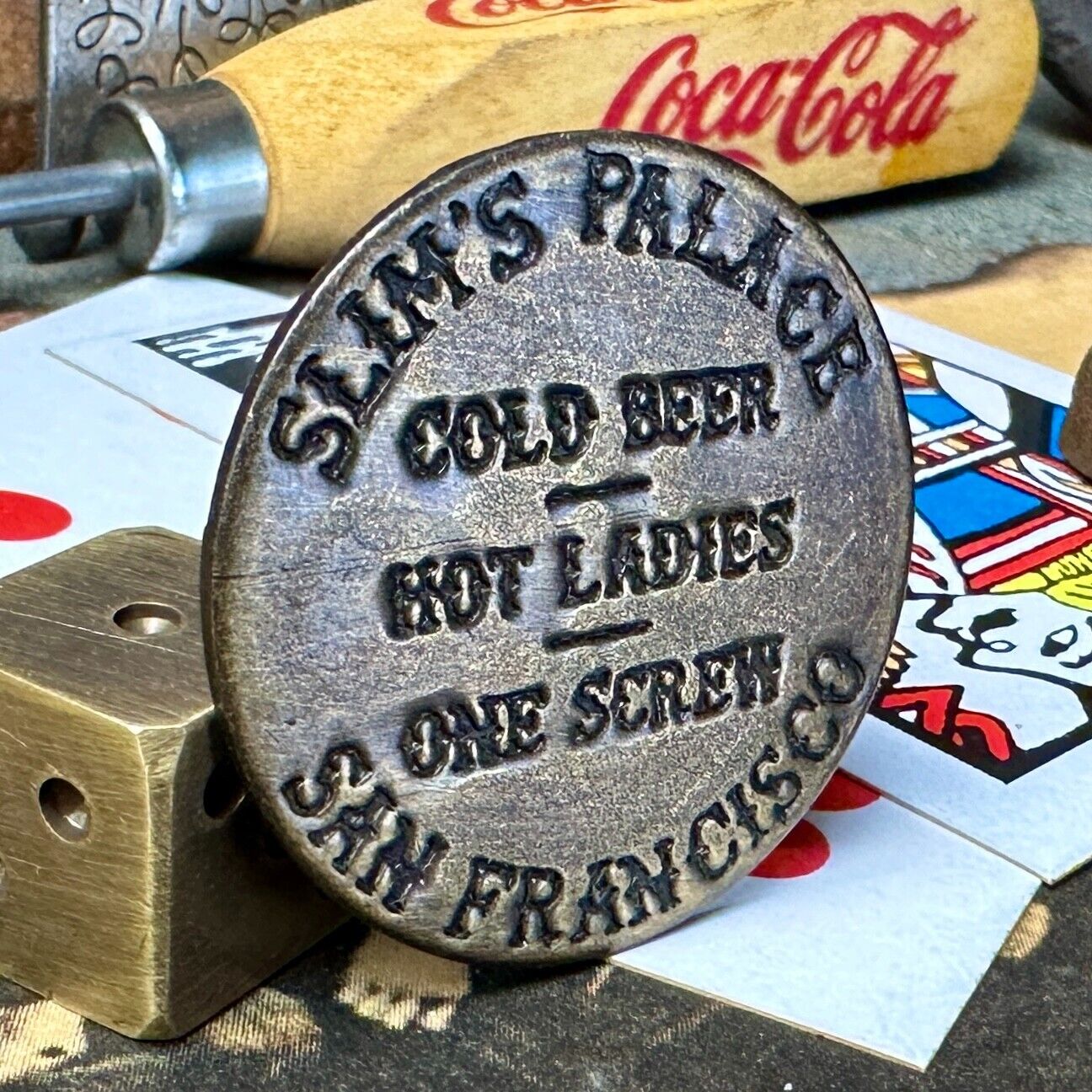 Slim's Palace San Francisco Old West Brass Brothel Token Man Cave Home Bar Decor