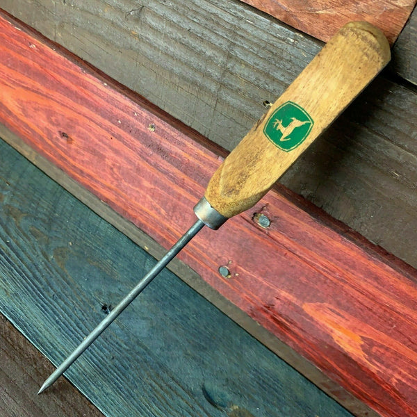 John Deere Advertising Ice Pick, Wood Handle, Antique Finish