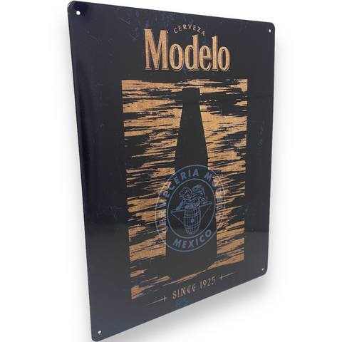 Modelo Gold Bottle 15" x 12" Tin Metal Beer Sign W/ Reinforced Hemmed Edges