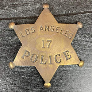 Los Angeles Novelty Badge, Solid Brass W/ Antique Finish & Soldered Pin Back