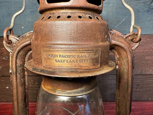 Union Pacific Railroad Salt Lake City Metal Railroad Lantern W/ Antique Finish