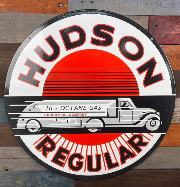 Hudson Oil Co. Porcelain Enamel Double Sided 24" Sign