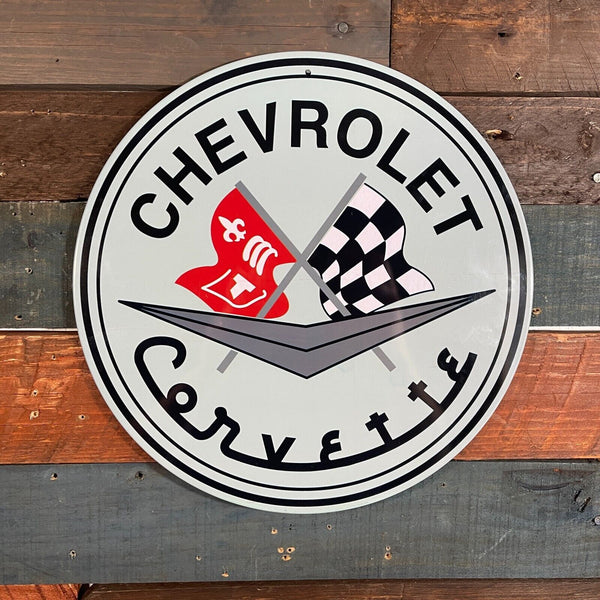 Chevrolet Corvette 12" Round Tin Sign Classic Wall Decor For Garage or Man Cave