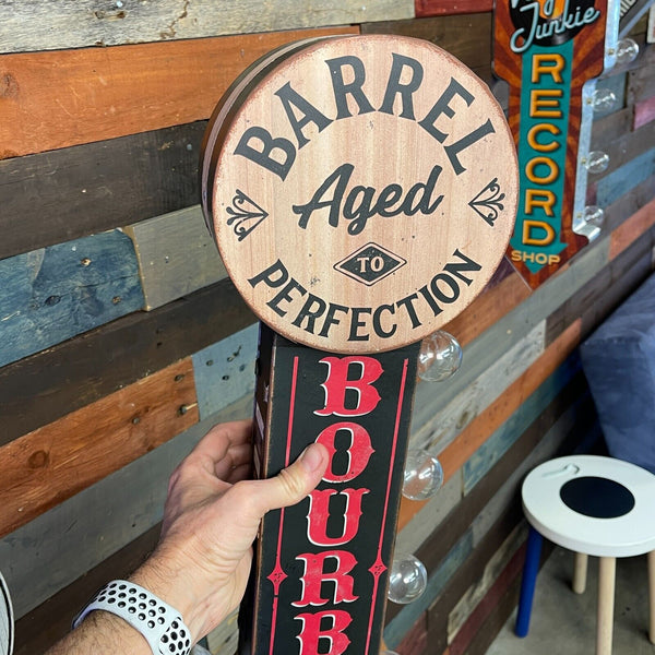 Bourbon Whiskey Barrel Aged Double Sided LED Sign W/ Vintage Arrow Shaped Design