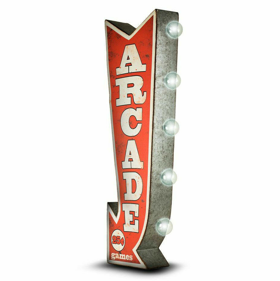 ARCADE Arrow Double Sided Sign W/ LED Lights Game Room Bar Man Cave Retro Red 3D