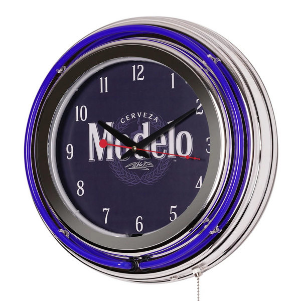 Modelo Retro Neon Clock 15" Round Design Flashing or Static Blue Light