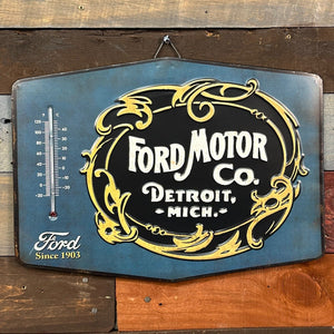 Ford Motor Co. Detroit Mich. Embossed Thermometer & Sign Vintage Advertising