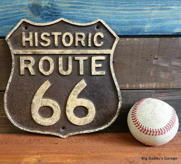 Historic Route 66 Cast Iron Plaque Sign Antique Rustic Vintage Embossed Finish 